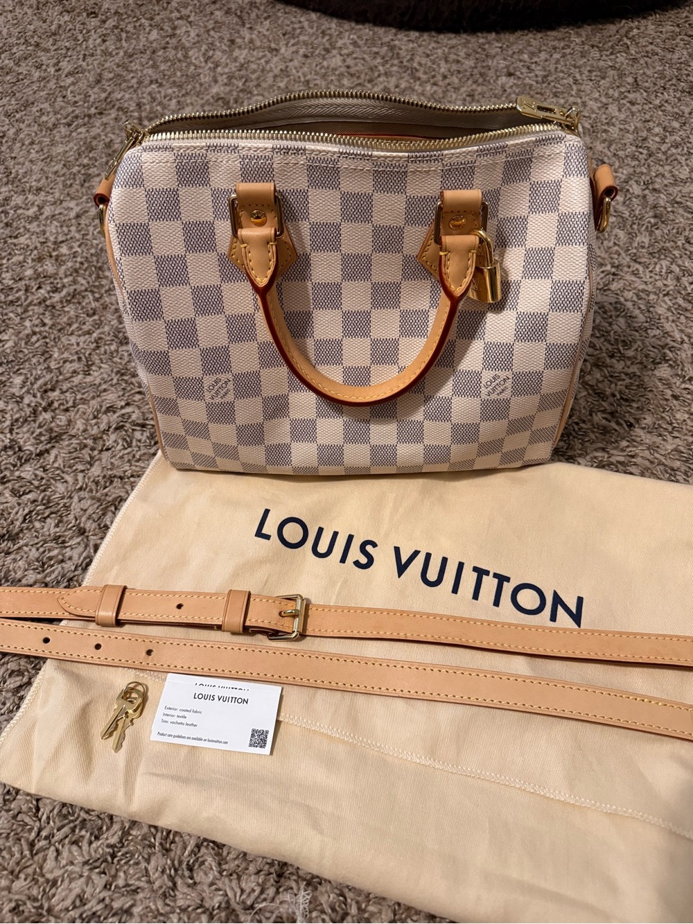 Louis Vuitton Damier Azur Satchel in White and Tan with Gold Hardware